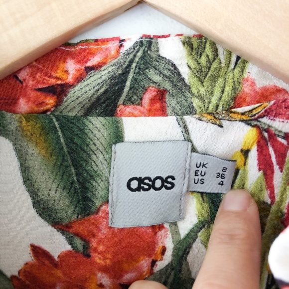 ASOS Long Sleeve Tropical Print Midi Dress Size 4 - Picture 5 of 16